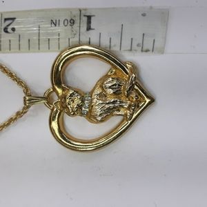 Avon Cat in a Heart Pendant Necklace